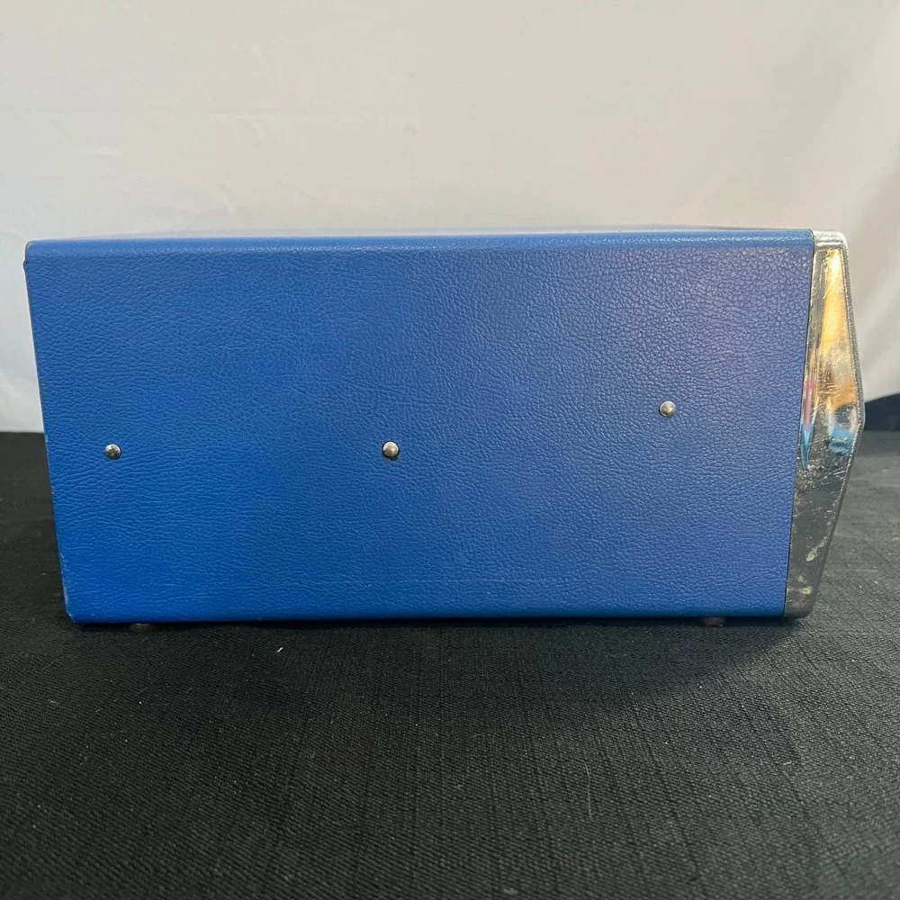 Vintage Blue Faux Leather Napkin Dispenser Chrome Metal Retro Diner Cafe Style